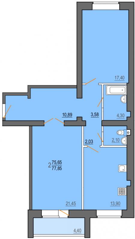 план 2 комнатной квартиры на Чехова 128